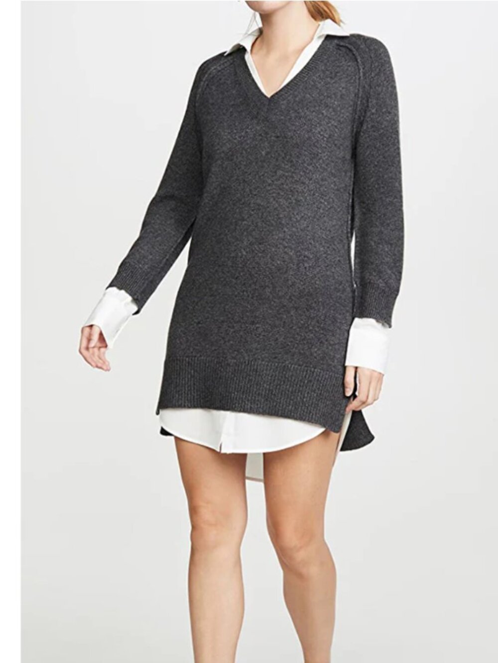 NWT Brochu Walker Looker Vee V-Neck Charcoal Wool Cashmere Sweater Dress Small